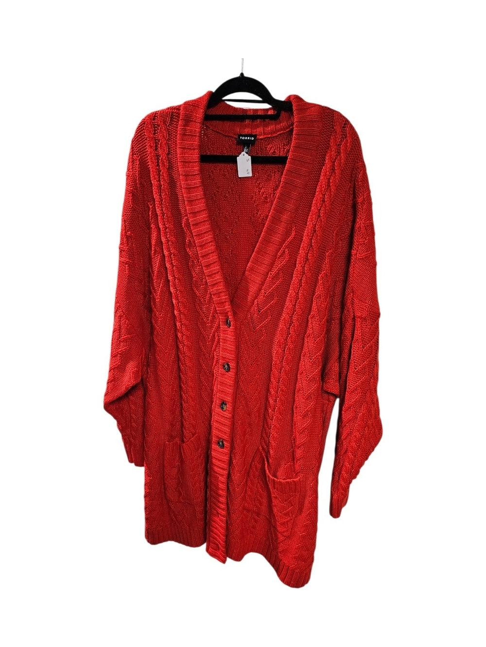 torrid Bright Red Cable Knit Button-Up Cardigan